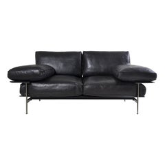 Antonio Citterio B&B Italia 1980 schwarz Leder 2-Sitzer ikonischen Sofa Diesis