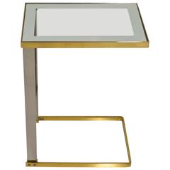 Italian Brass and Chrome Mixed Metal Sofa Side Table