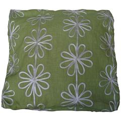 Mid Century Pilliow design Chartreuse green Linen with White Floral Design