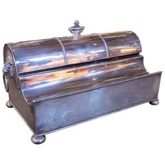 Antique 1875s Silver-plated Brass Desk Inkwell with Crystallized Ink and Engraved Detail