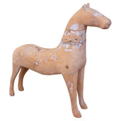 1960s Handcrafted Wooden Horse Sculpture with Aged Finish