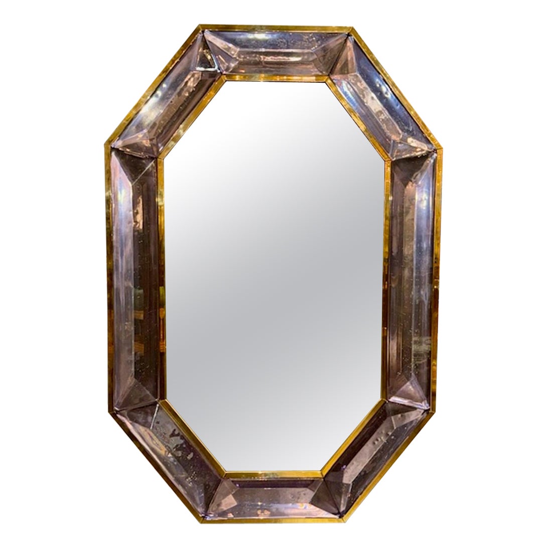 Miroir octogonal en verre de Murano et laiton, lavande