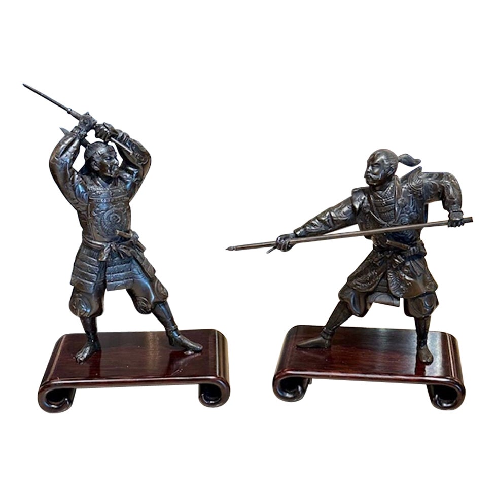 Japanese Bronze Fighting Samurai Warriors For Sale