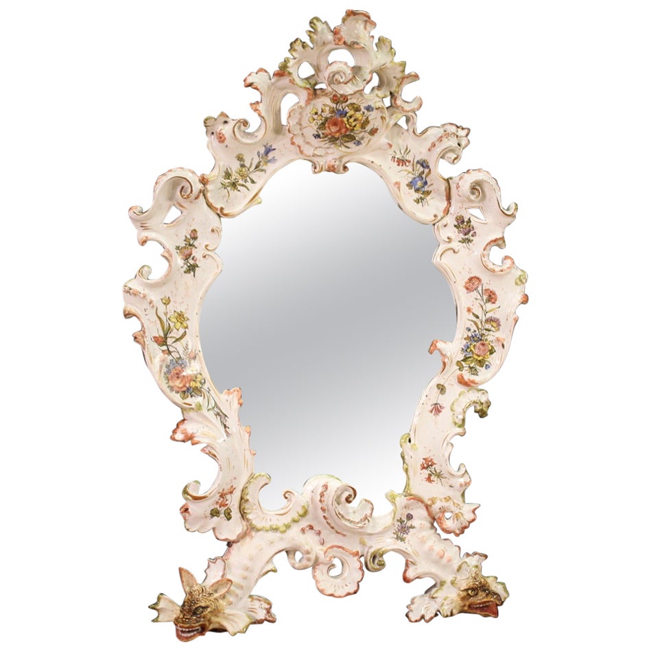 20th Century Painted Ceramic Italian Mirror, 1920 For Sale