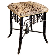 Vintage English Black Lacquered Bamboo Stool