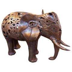 1990s Bronze Elephant Sculpture with Filigree Design and Ornamental Motifs
