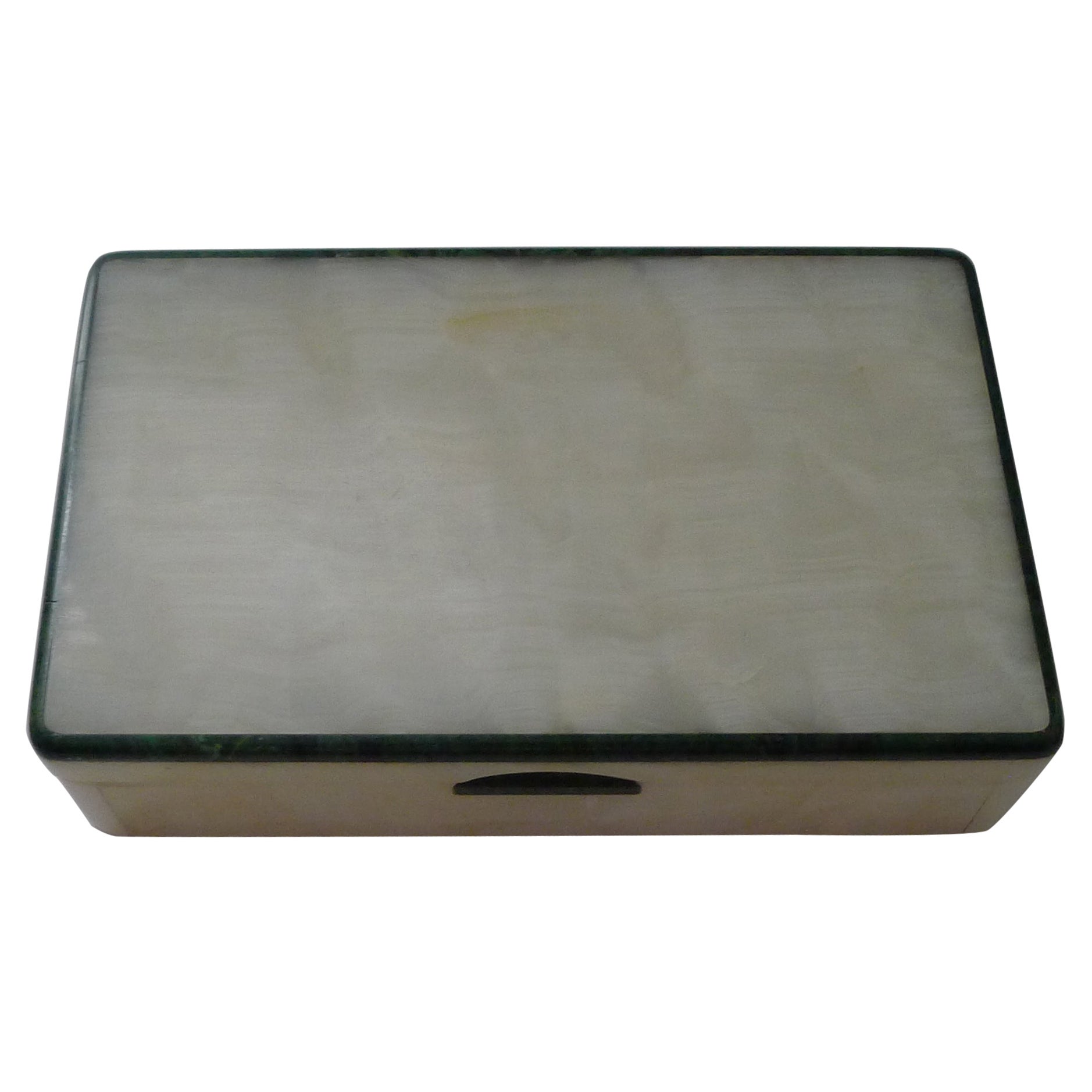 Caja para puros / escritorio Art Decó de ónice blanco y malaquita x.1930