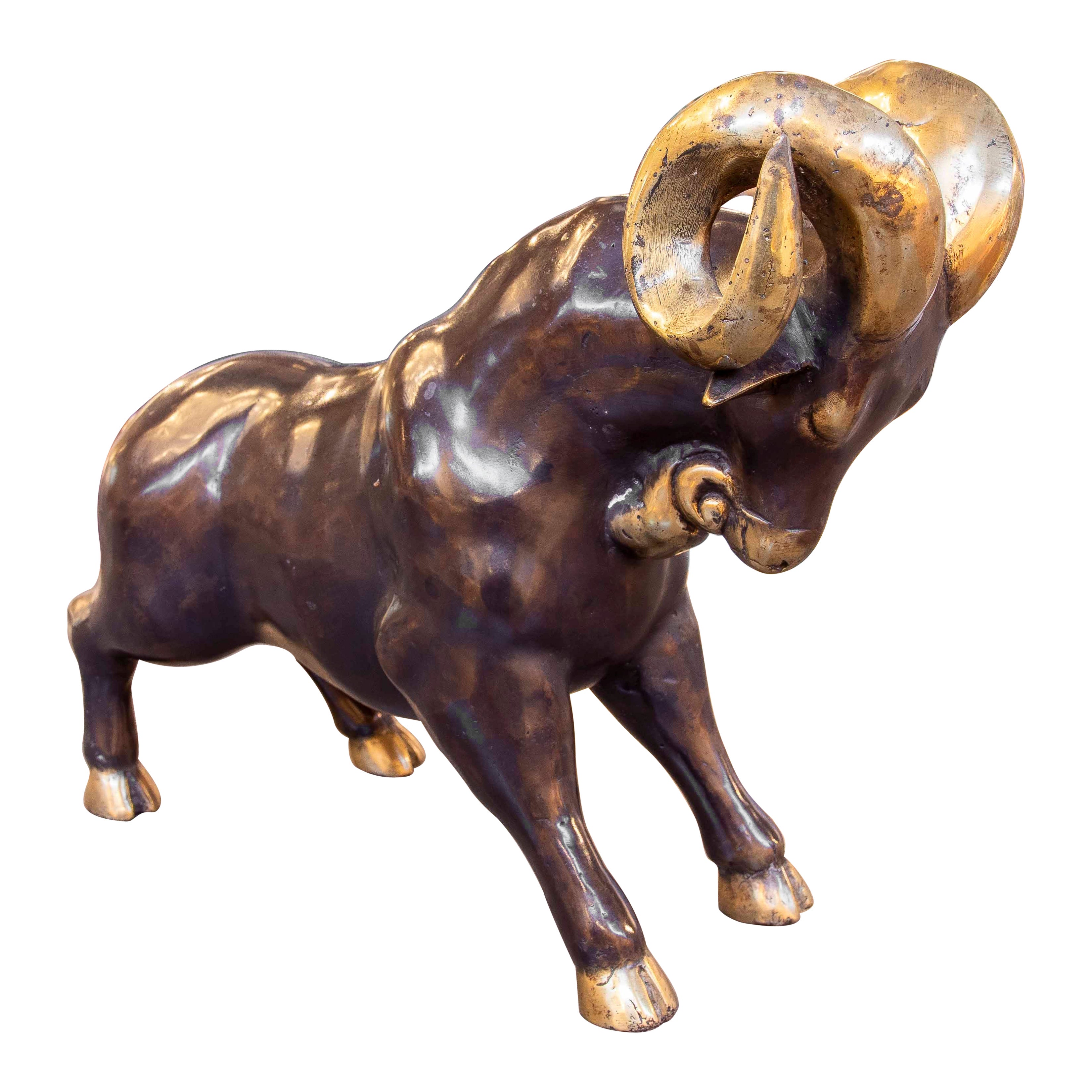 1990er Jahre Widderskulptur aus Bronze mit goldenen Akzenten