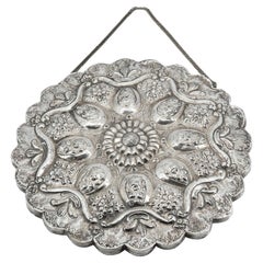 Vintage 900 Silver Floral Repoussé Hanging Mirror