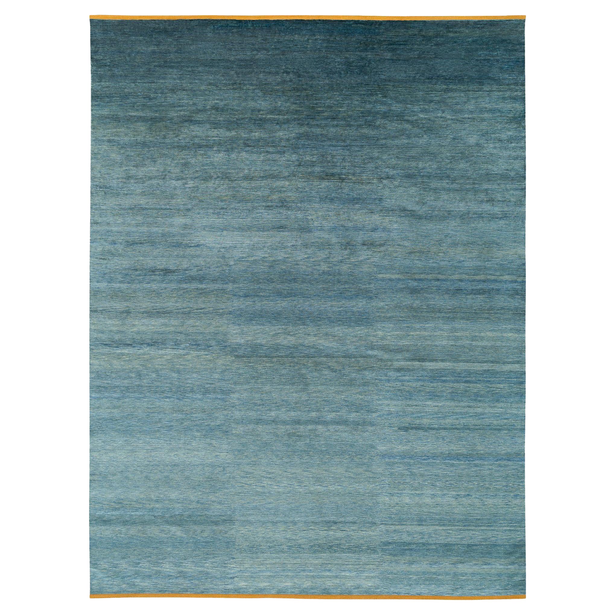 Solid Green Natural Dye Finer Knot Silk with Gold End Panels by Joseph Carini