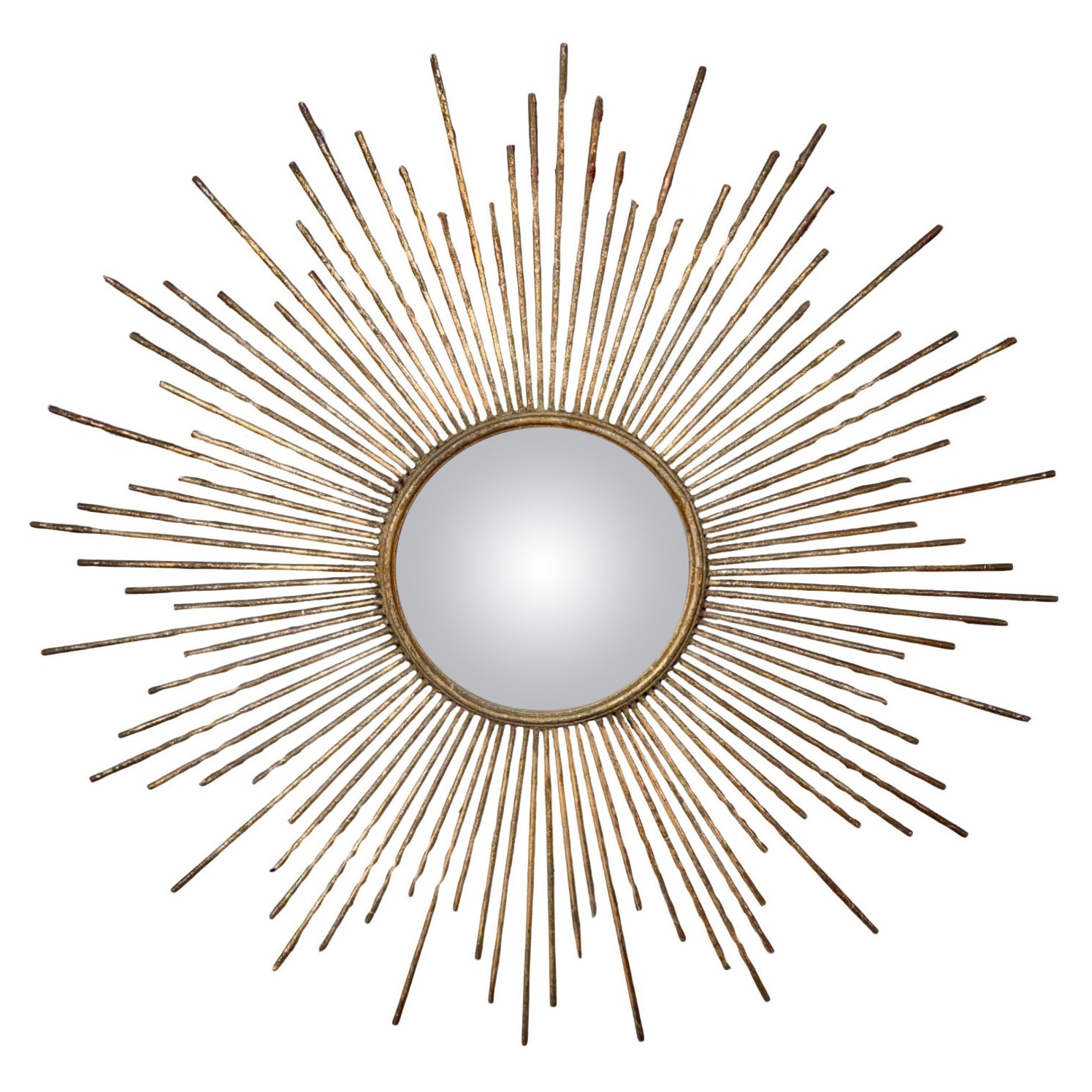 Mid-Century Gilt Metal Sunburst Convex Mirror