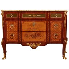 French Transition Style Marquetry and Marble-Top Commode, circa 1860