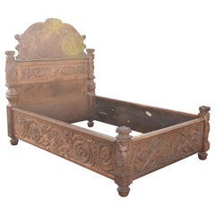 Antique Carved Oak Double Bed