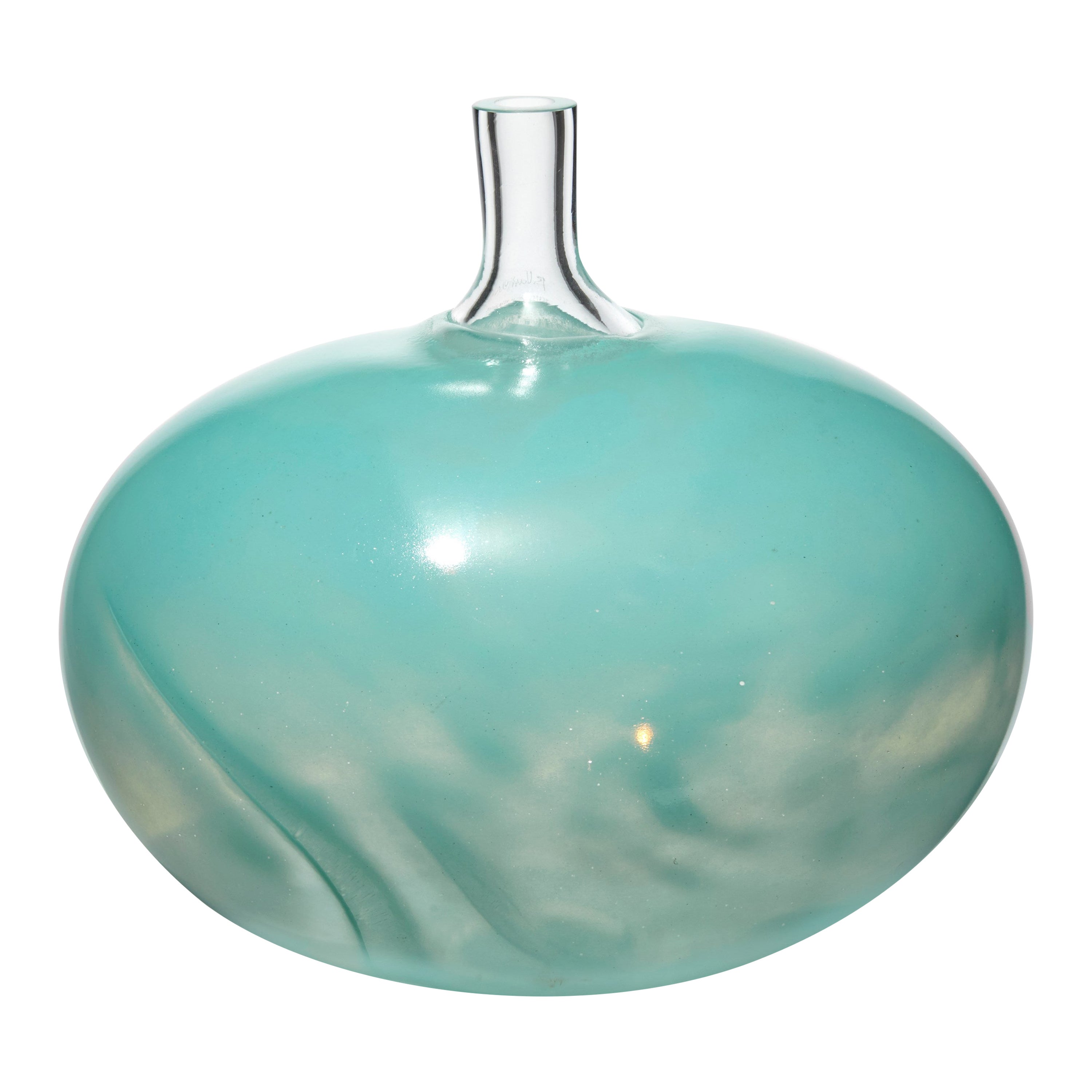 Super Egg Ocean, opaque swirling turquoise glass sculpture by Bertil Vallien