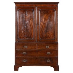 Antique Large English George III Mahogany Linen Press