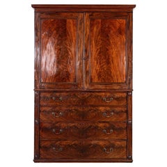 Antique Large English Early 19thC Mahogany Linen Press