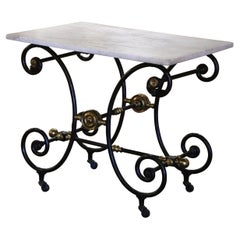 18th Century French Marble Top Painted Iron Pastry Table with Bronze Mounts