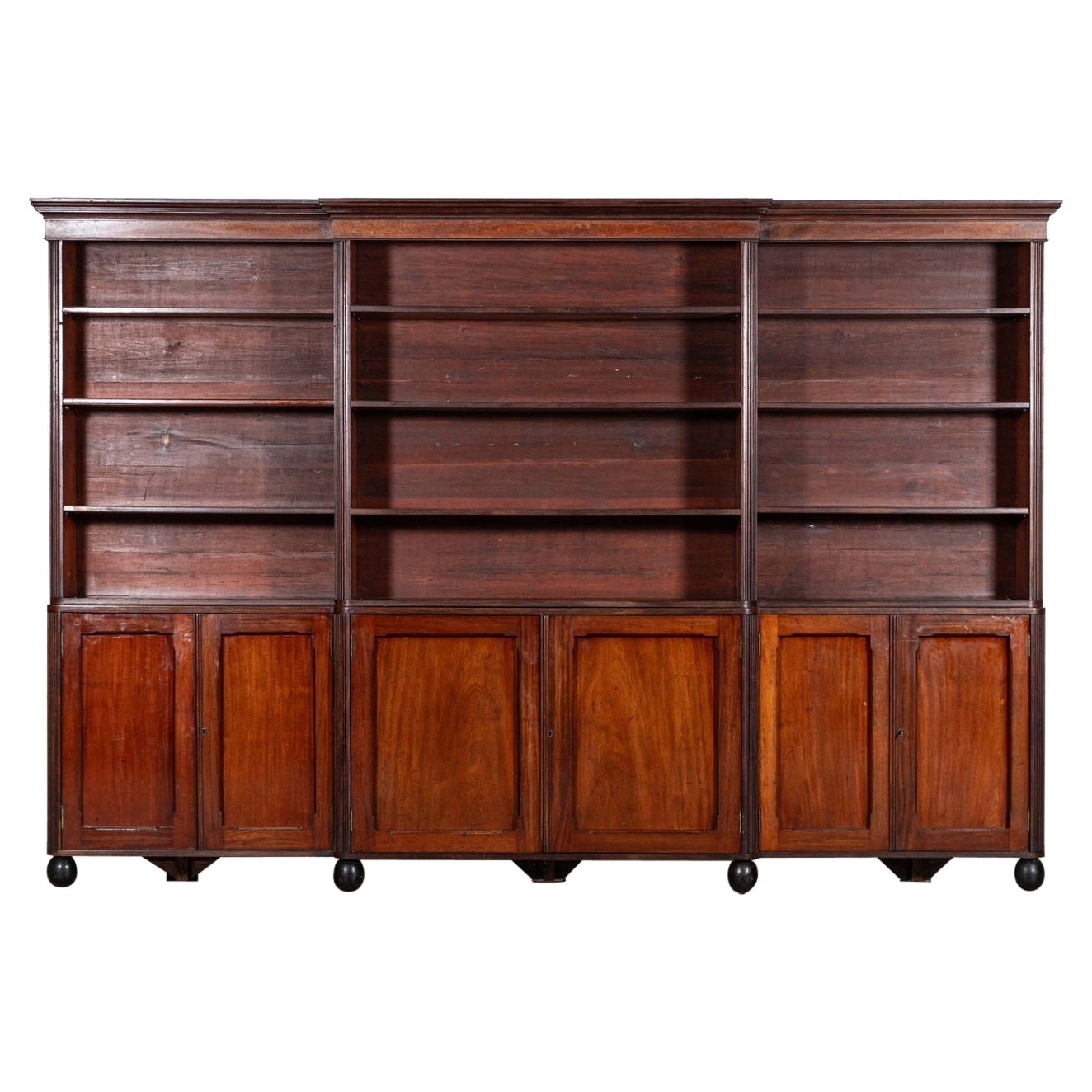 Monumental 19thC English Mahogany Breakfront Bookcase
