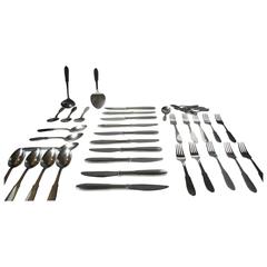 1940s Georg Jensen Mitra Stainless Flatware Dinner Service Complete Set 63 Pcs