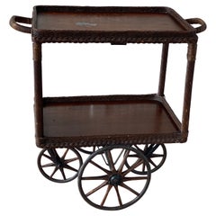 Early 20th Century Haywood Wakefield Oak & Wicker Tea/Bar Cart