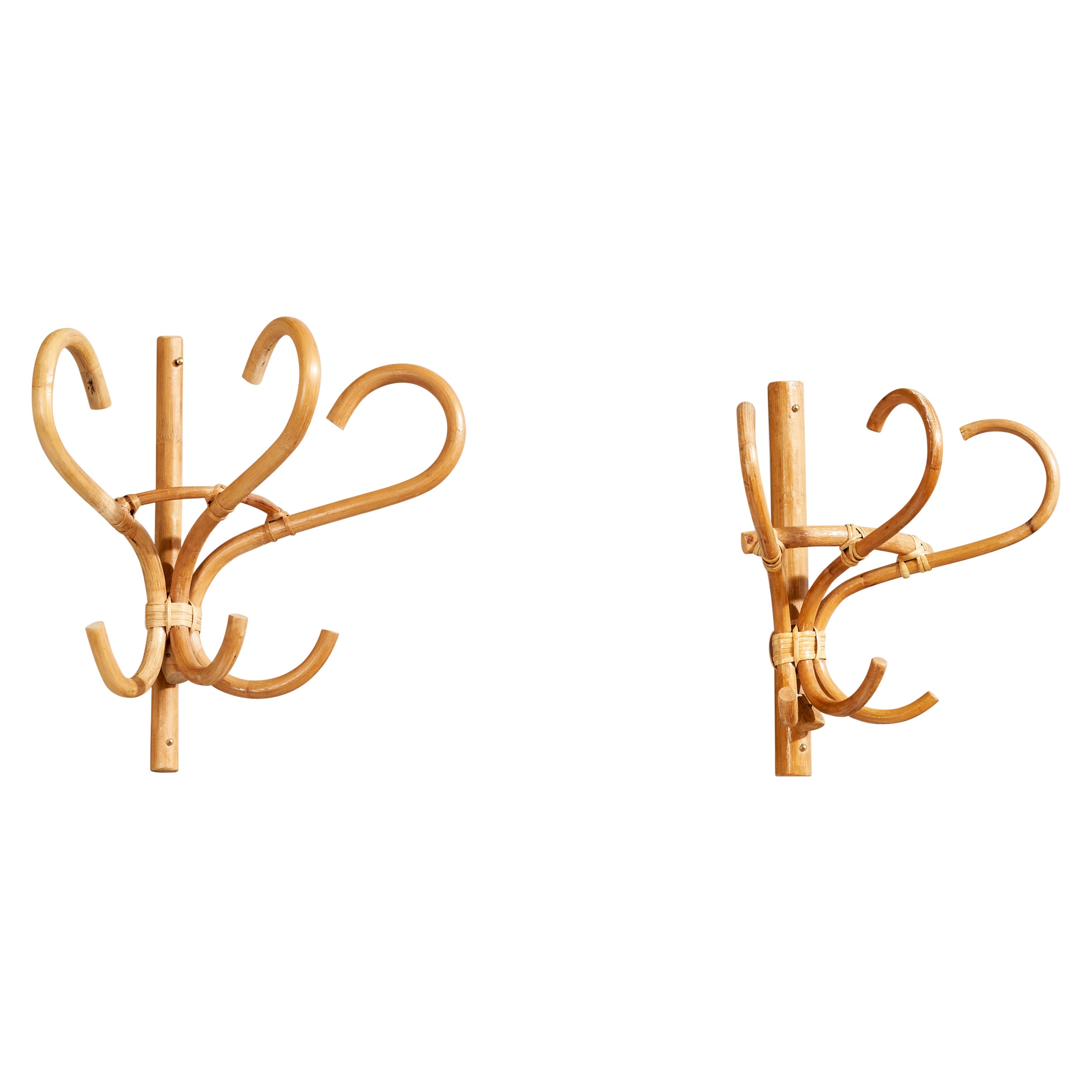 Italian Designer, Coat Hangers, Bamboo, Rattan, Italy, 1970s