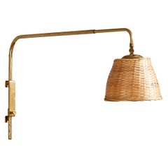 Valinte OY, Wall Light, Brass, Rattan, Finland, 1950s