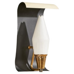 Schwedische Designerin, Wandleuchte, Messing, Metall, Glas, Schweden, 1950er Jahre