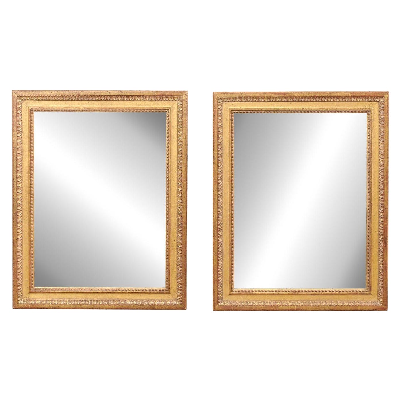 Vintage Pair Gold Accent Mirrors w/Egg-n-dart Trim, 2 ft Wide x 2.5 ft Tall
