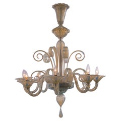 Hand Blown Italian Murano Glass Vintage Opalino Rigadin Chandelier Pendant