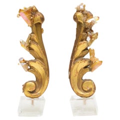 Pair of 18th Century Italian Gilt Fragments with Aura Crystals & Optical Calcite