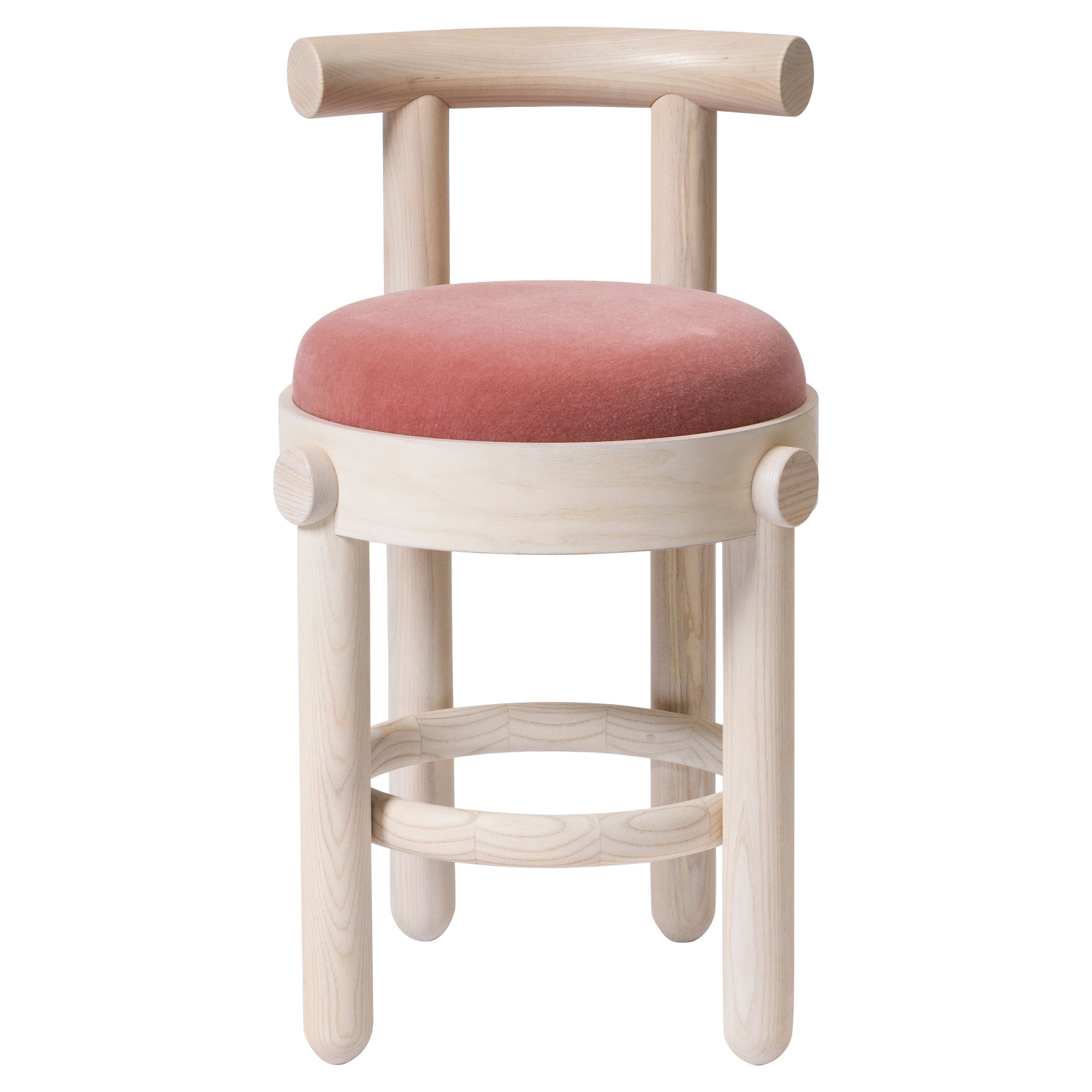 mt. curve stool in ash hardwood and mohair velvet