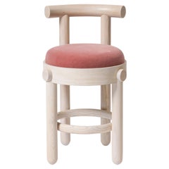 mt. curve stool in ash hardwood and mohair velvet
