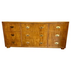 Drexel Mid Century Modern Rare Campaign Style Nine Drawer Dresser Chest Drawers
