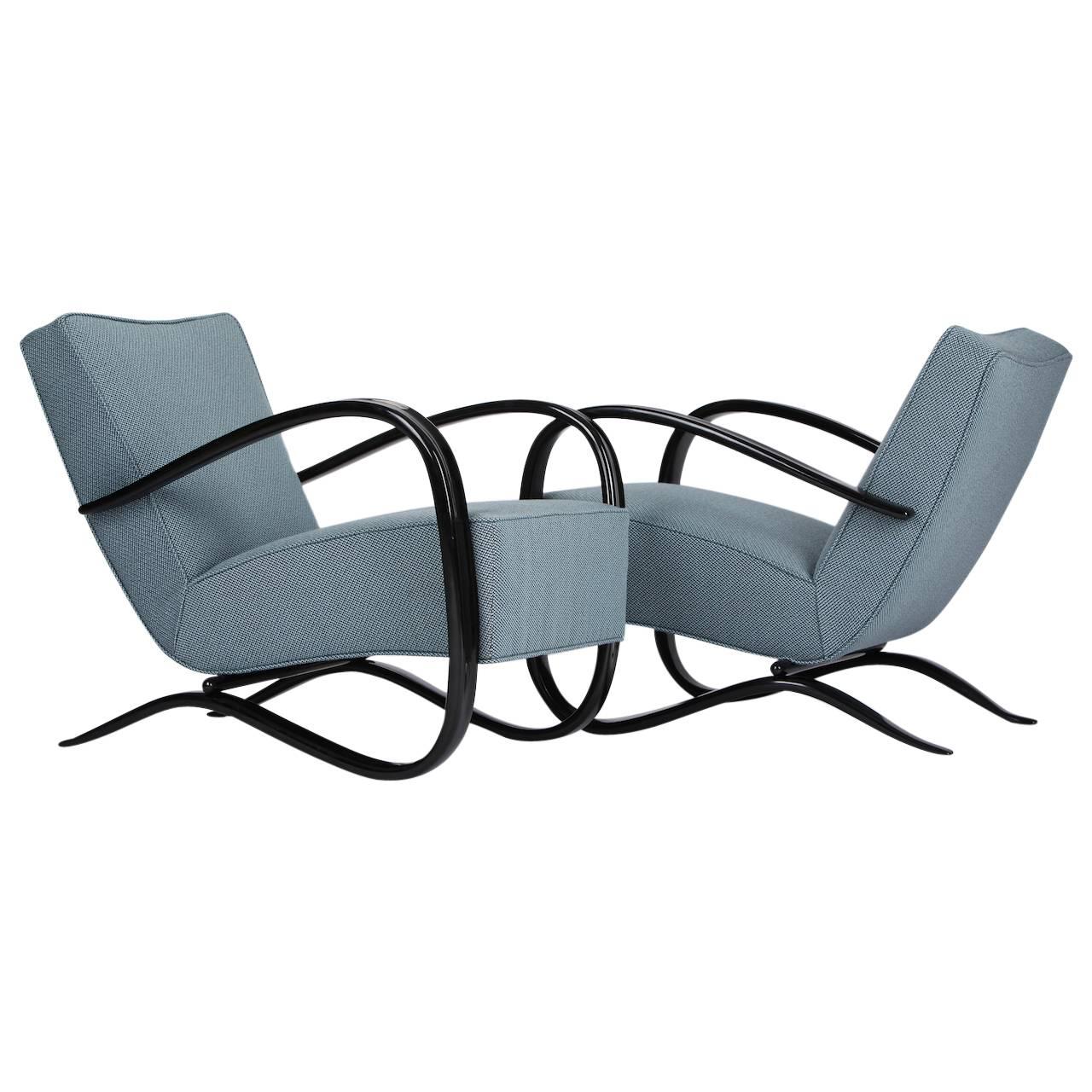 Two Streamline Lounge Chairs by Jindrich Halabala for UP Zavody in the 1930s