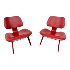 Vintage Herman Miller Eames Red Bentwood Lounge Chairs - Set of 2