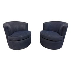 Post Modern Navy Blue Swivel Chairs - Set of 2