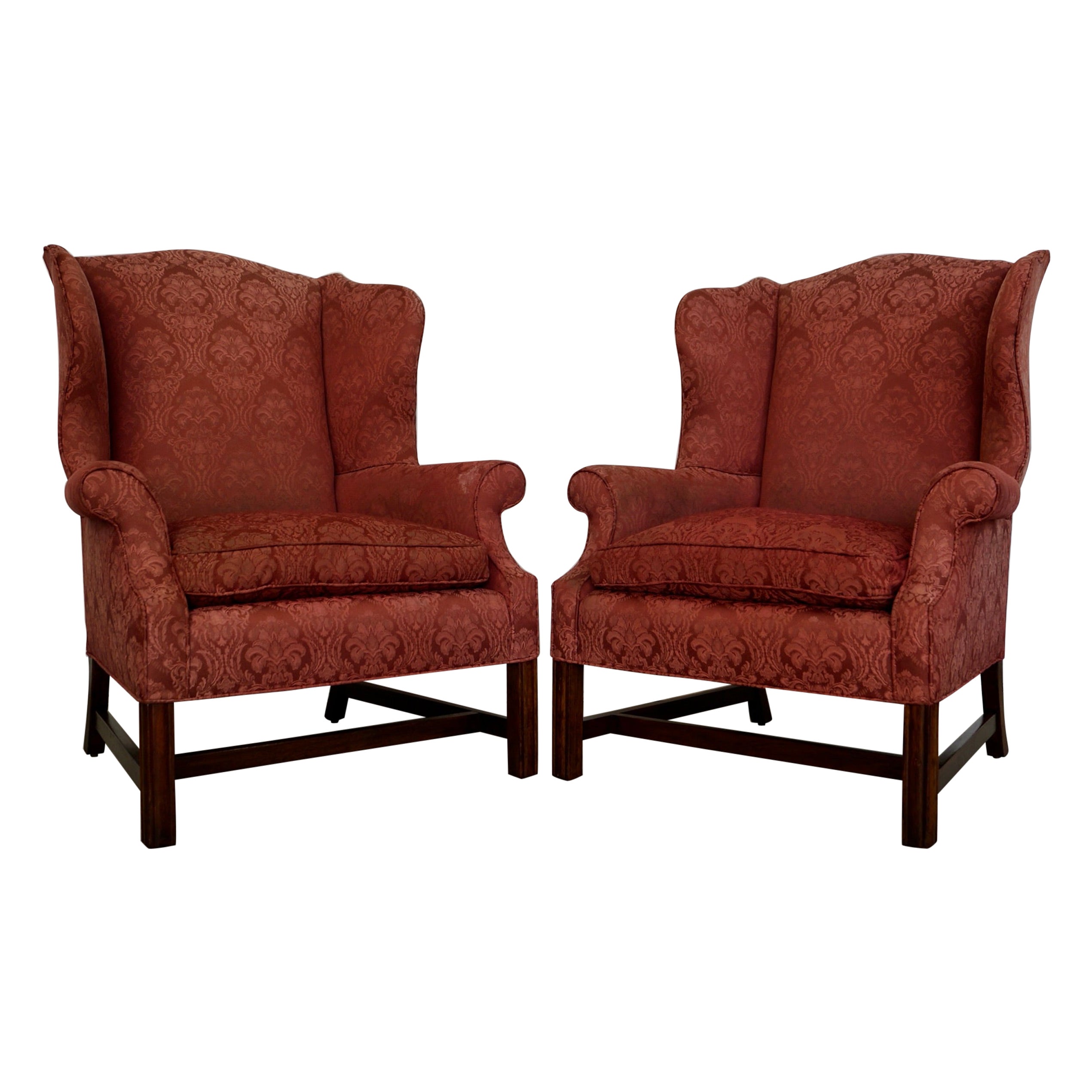 1960's Hollywood Regency Federal Style Wingback Chairs - a Pair