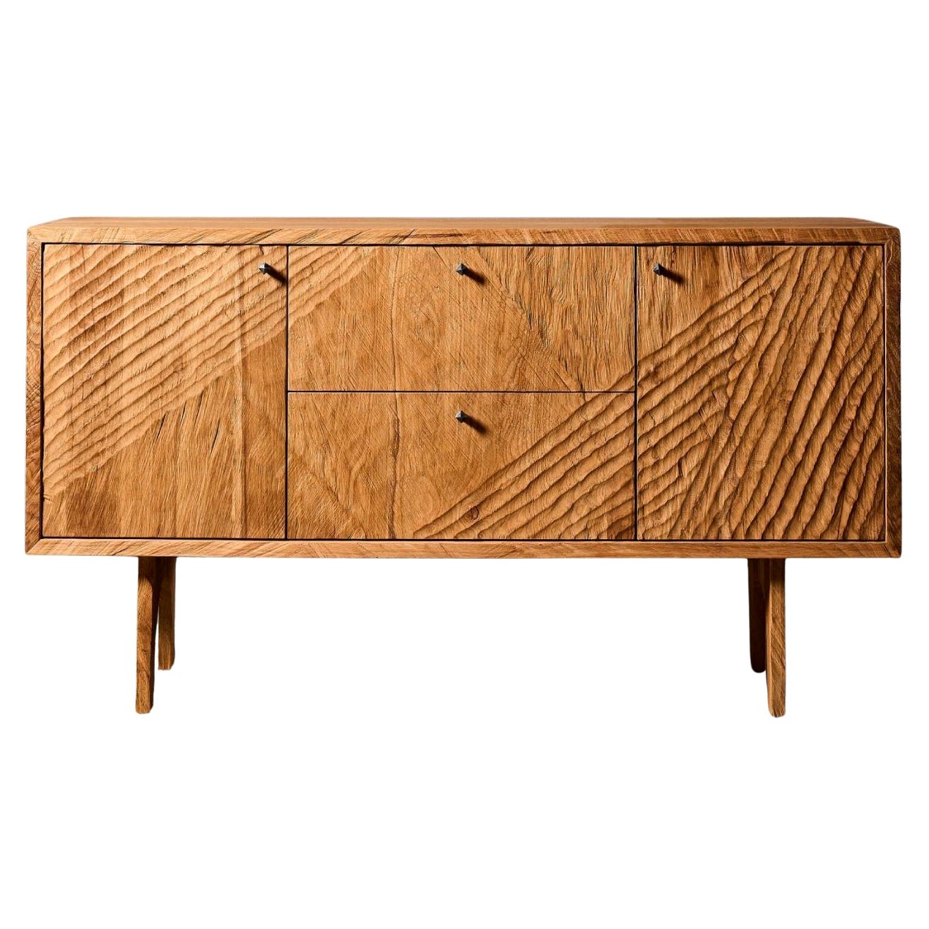 Authentic Sculpted Brutalist Style Commode in Solid Oak by Sergio Vulpe For Sale