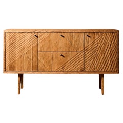 Authentic Sculpted Brutalist Style Commode in Solid Oak by Sergio Vulpe