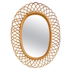 Vintage Midcentury Modern Large Sunburst Bamboo and Rattan Mirror, Italy 1960s