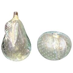 Handblown Murano Glass Apple and Pear Bookends