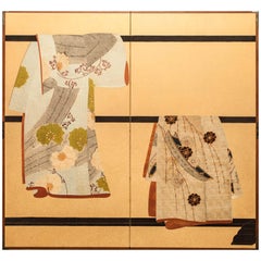 Japanese Two Panel Screen: Tagasode (Whose Sleeves?)