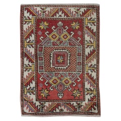 29"x38" Vintage Handgefertigter roter türkischer Teppich in Farbe Türkisch mit geometrischem Medaillon-Design