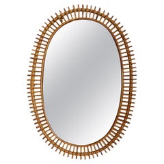 Specchio da parete in rattan francese vintage (circa anni '60) - Grande