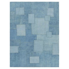 Rug & Kilim’s Modern Patchwork Kilim in Blue and Cream Geometric Patterns