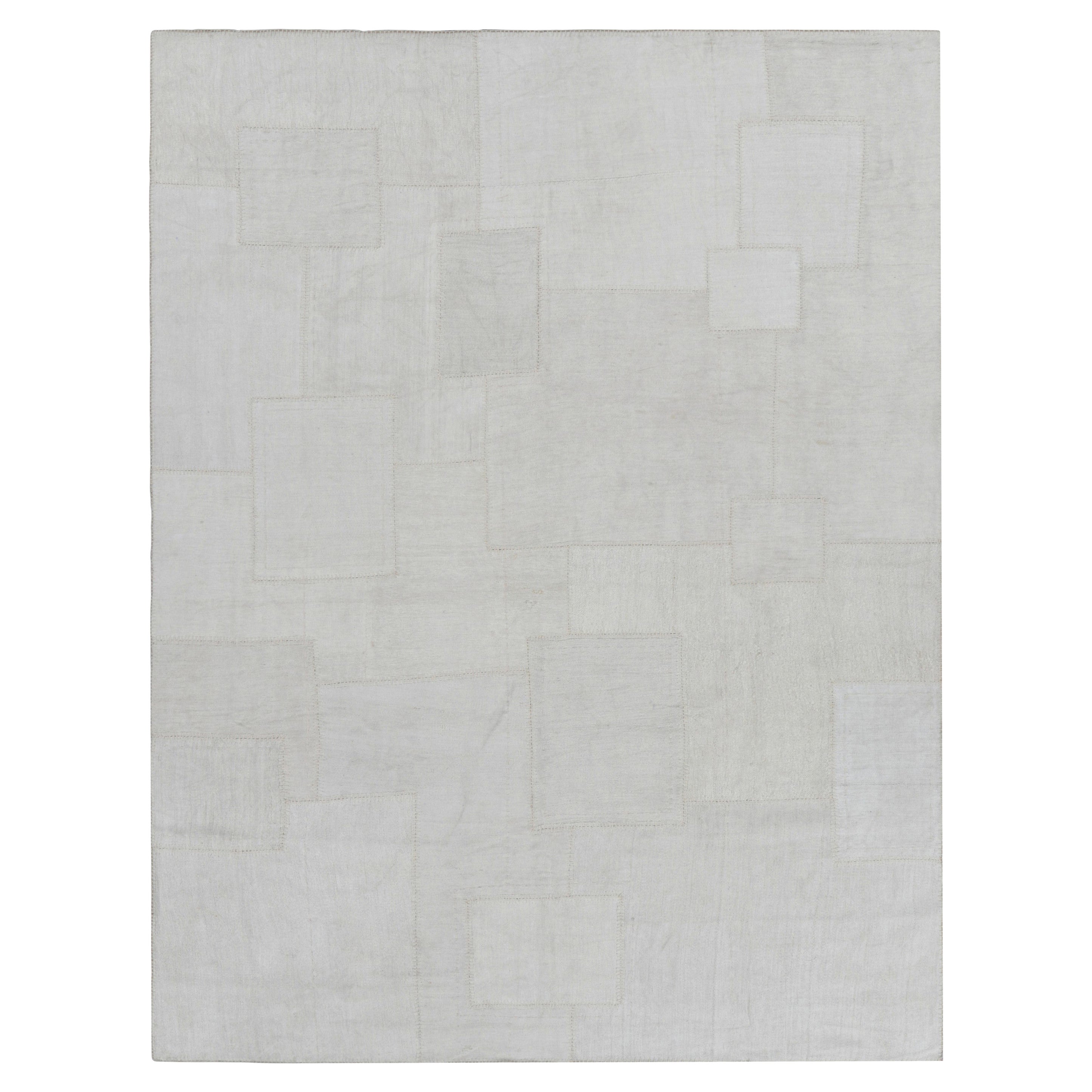 Rug & Kilim’s Modern Patchwork Kilim in Blue and White Geometric Patterns