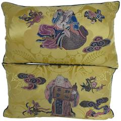 Pair 19th Century Chinese Embroidered Applique Pillows by Mary Jane McCarty Desi