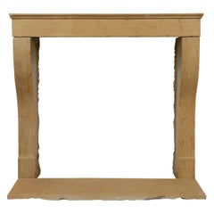 Antique Charming Small Limestone Campagnard Fireplace Mantel with Hearth