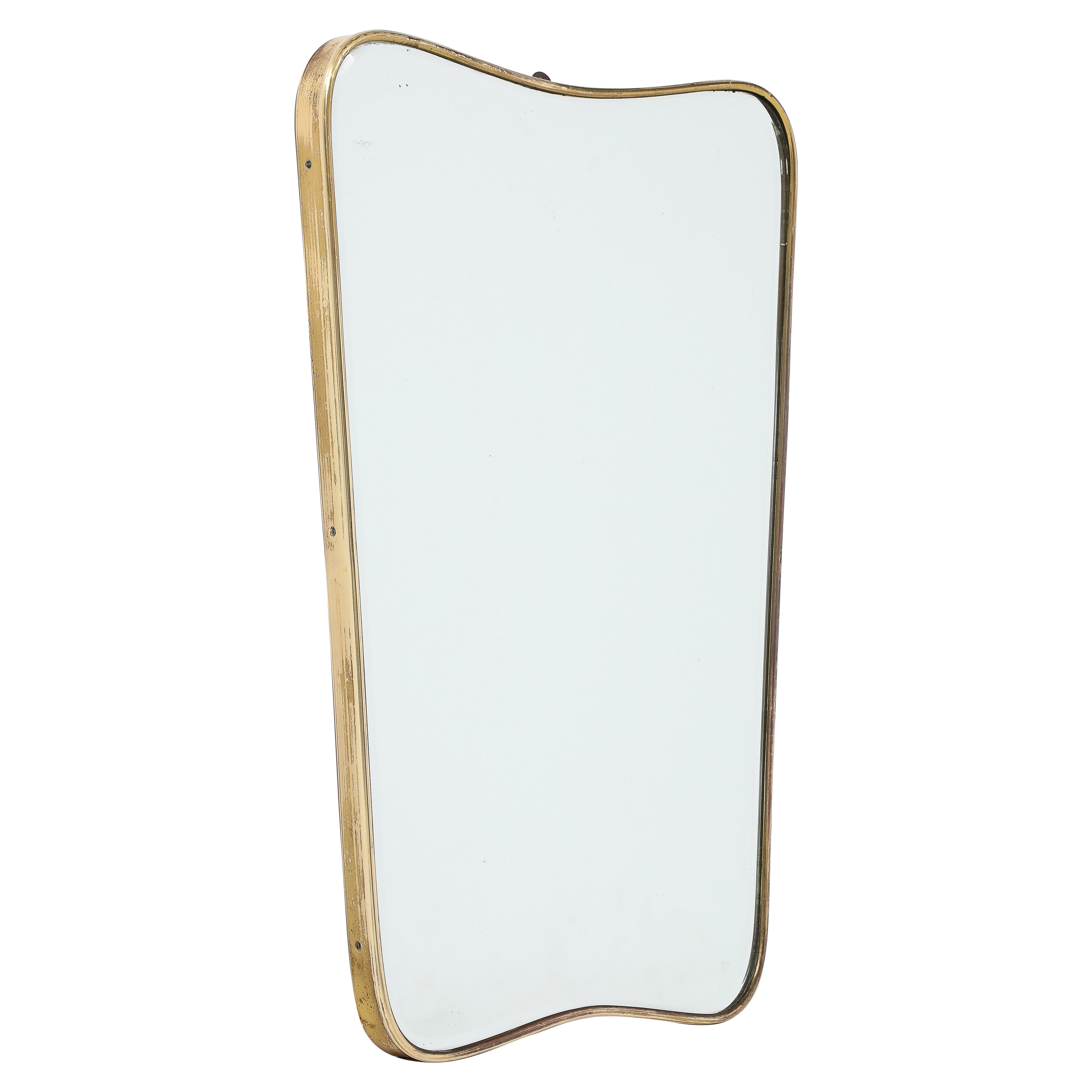 Miroir mural moderniste italien en forme de laiton, vers 1950