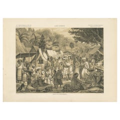 Market Scene in Luang Prabang, Laos – A Detailed Historical Engraving, 1873